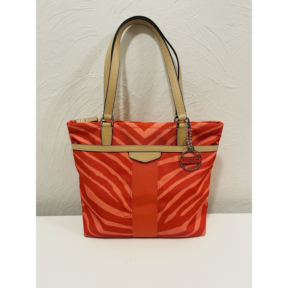 COACH Orange Tan Canvas Zebra Print Tote Bag F23283 MSRP $268